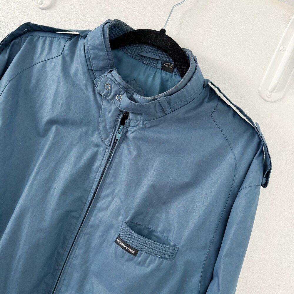 Vtg Members Only Cafe Racer Teal Blue Green Full Zip Bomber Jacket 44 L Large - Picture 8 of 16